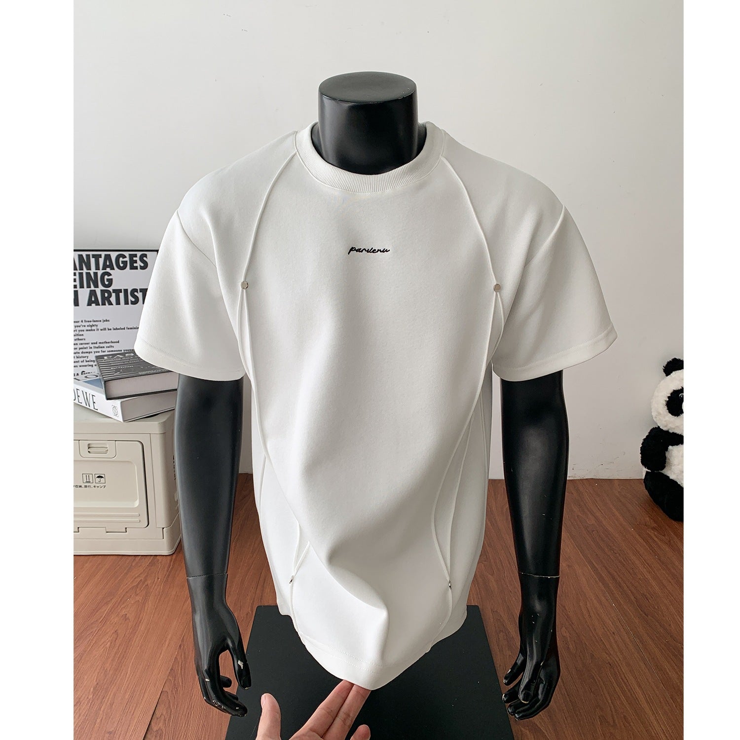 Mens Cotton Blend Pleated T-Shirt