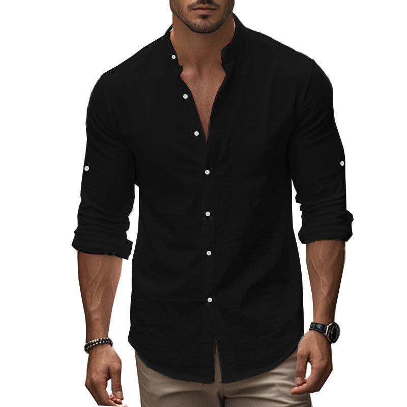 Mens Cotton Linen Button Up Shirt