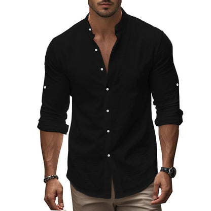 Mens Cotton Linen Button Up Shirt