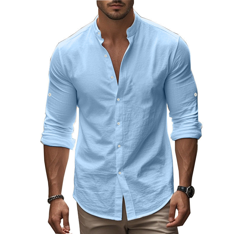 Mens Cotton Linen Button Up Shirt