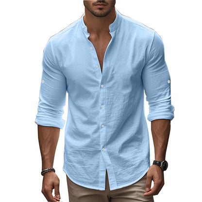 Mens Cotton Linen Button Up Shirt