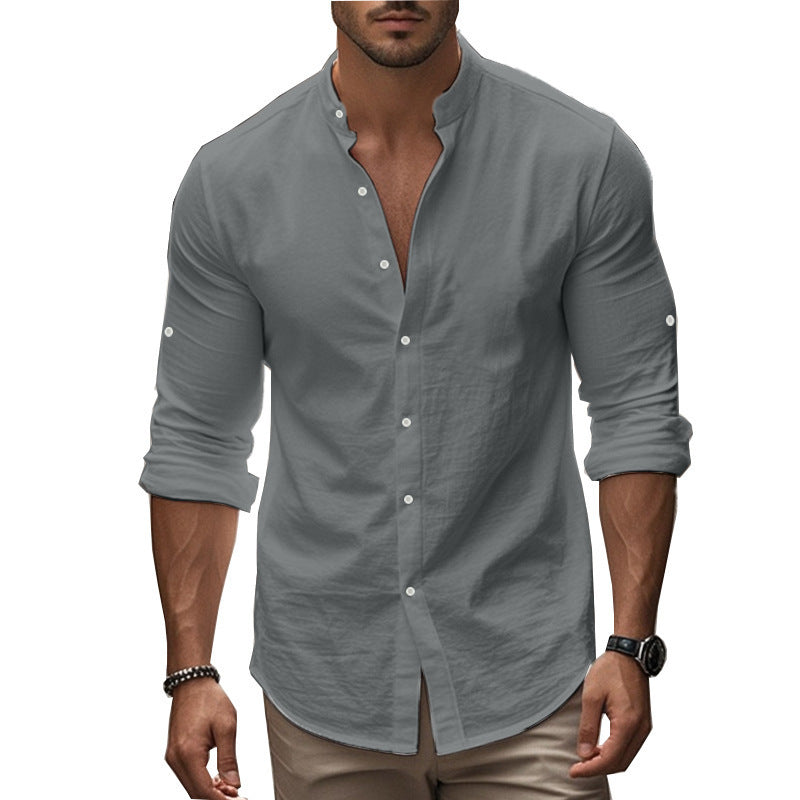 Mens Cotton Linen Button Up Shirt