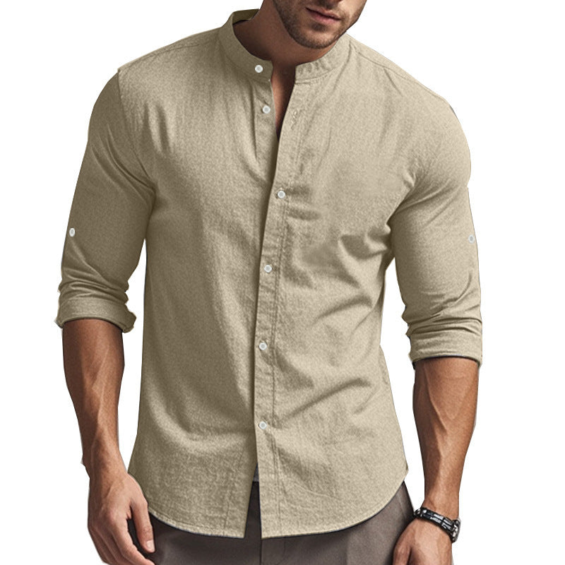 Mens Cotton Linen Button Up Shirt