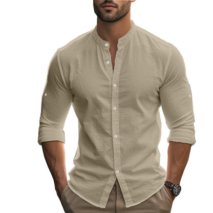 Mens Cotton Linen Button Up Shirt