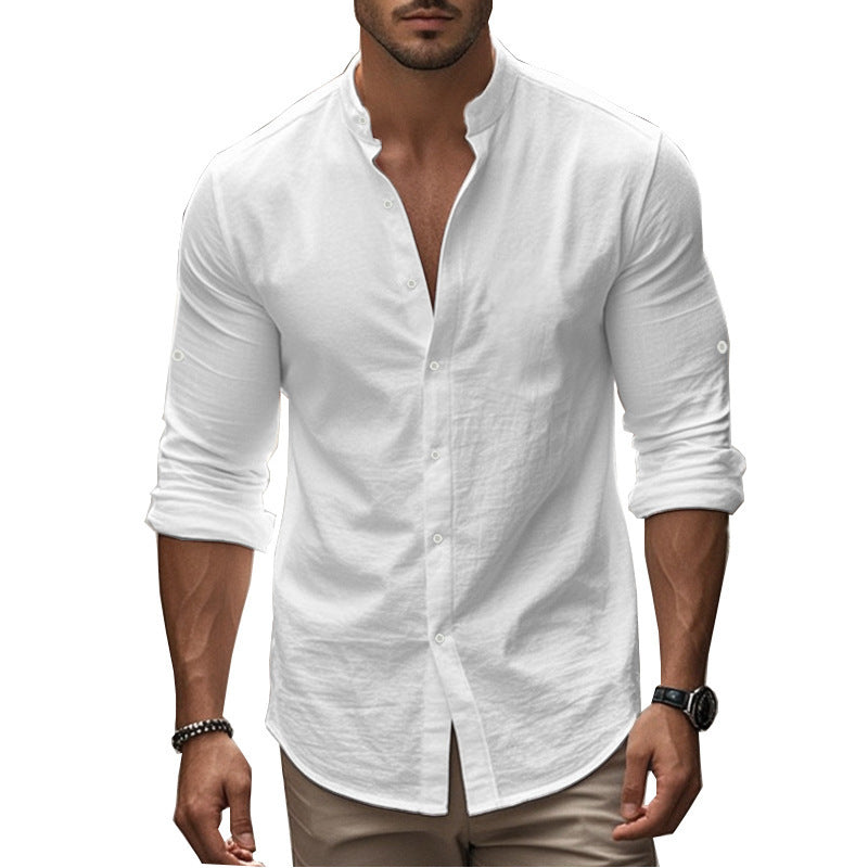 Mens Cotton Linen Button Up Shirt
