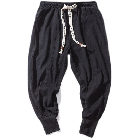 Mens Cotton Linen Casual Pants Chinese Style Loose Fit