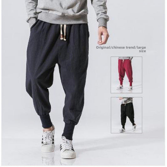 Mens Cotton Linen Casual Pants Chinese Style Loose Fit