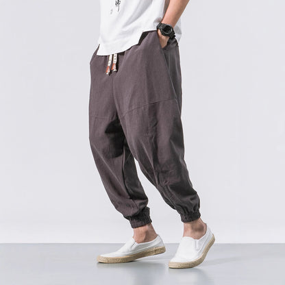 Mens Cotton Linen Casual Pants Chinese Style Loose Fit