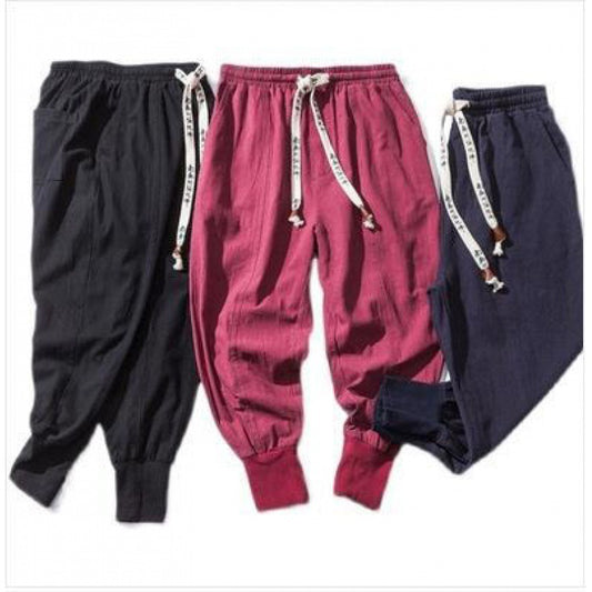 Mens Cotton Linen Casual Pants Chinese Style Loose Fit