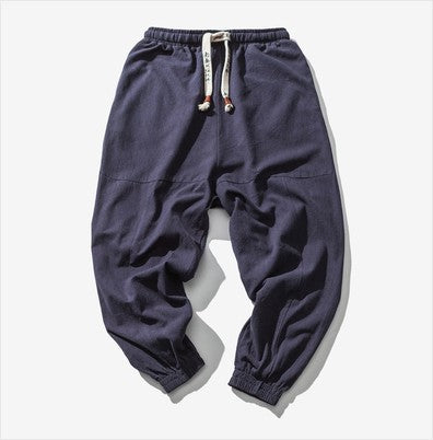 Mens Cotton Linen Casual Pants Chinese Style Loose Fit