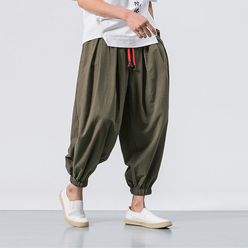 Mens Cotton Linen Casual Pants Chinese Style Loose Fit