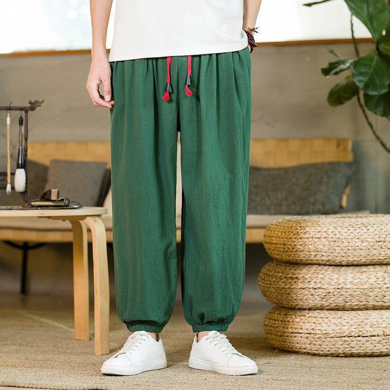 Mens Cotton Linen Casual Pants Chinese Style Loose Fit