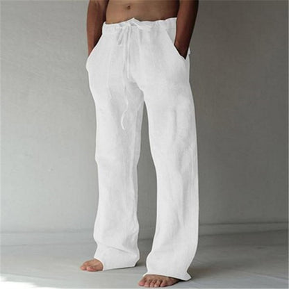 Mens Cotton Linen Drawstring Casual Pants