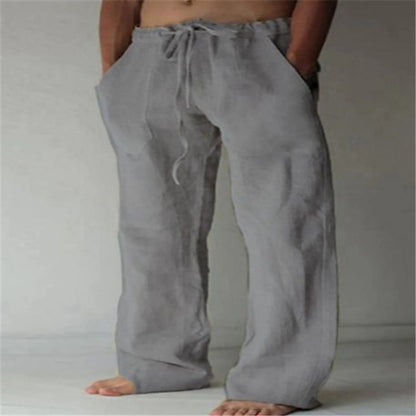 Mens Cotton Linen Drawstring Casual Pants