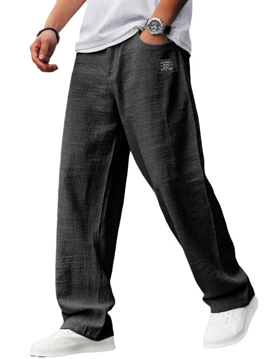 Mens Cotton Linen Drawstring Waist Casual Trousers