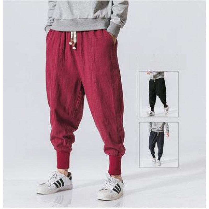 Mens Cotton Linen Harem Casual Pants