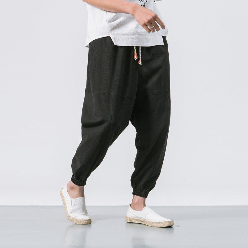 Mens Cotton Linen Harem Casual Pants