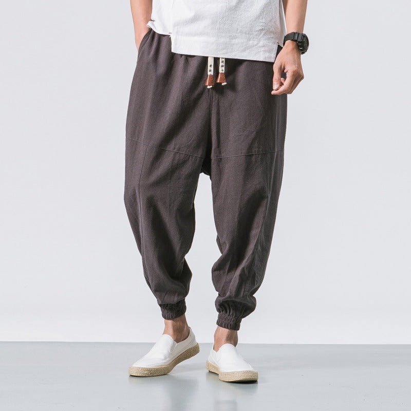 Mens Cotton Linen Harem Casual Pants