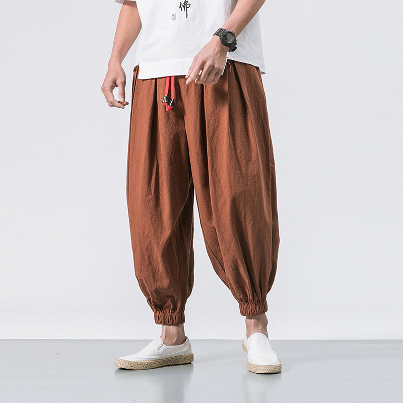 Mens Cotton Linen Harem Casual Pants
