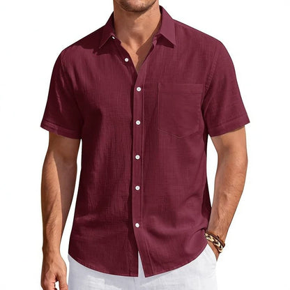 Mens Cotton Linen Short Sleeve Shirt