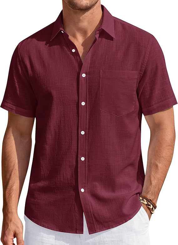 Mens Cotton Linen Short Sleeve Shirt