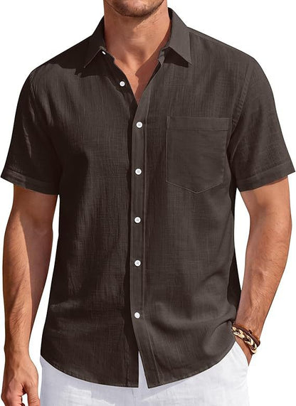 Mens Cotton Linen Short Sleeve Shirt
