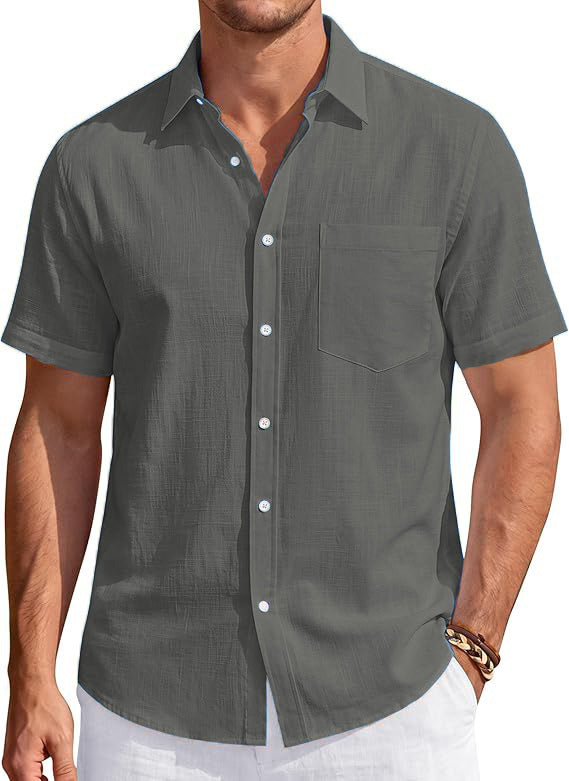Mens Cotton Linen Short Sleeve Shirt