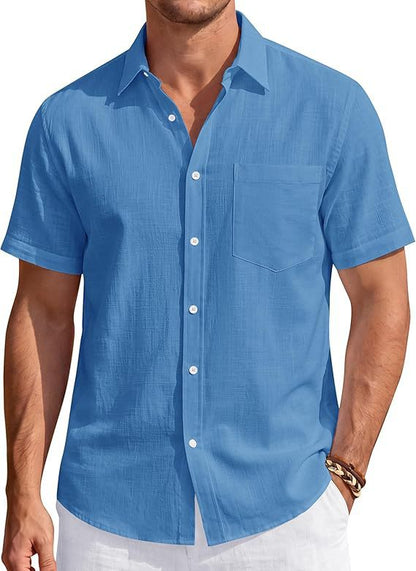 Mens Cotton Linen Short Sleeve Shirt