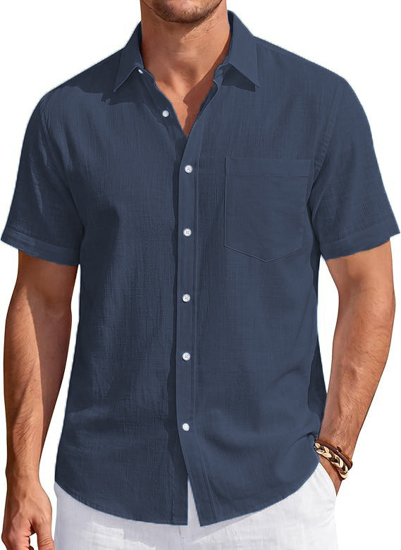 Mens Cotton Linen Short Sleeve Shirt