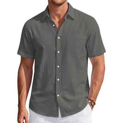 Mens Cotton Linen Short Sleeve Shirt