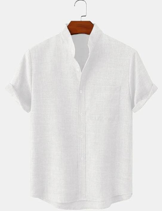 Mens Cotton Linen Stand Collar Shirt