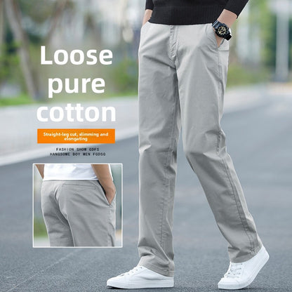 Mens Cotton Loose Straight Leg Casual Pants