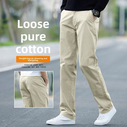 Mens Cotton Loose Straight Leg Casual Pants