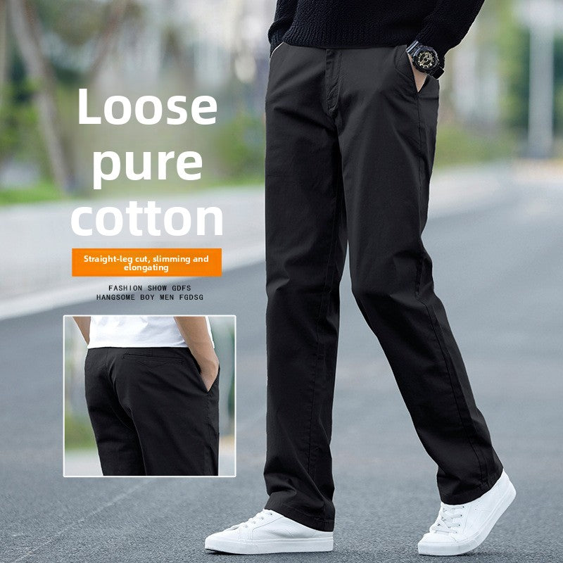 Mens Cotton Loose Straight Leg Casual Pants