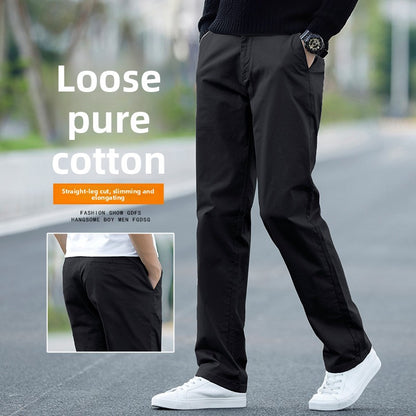 Mens Cotton Loose Straight Leg Casual Pants
