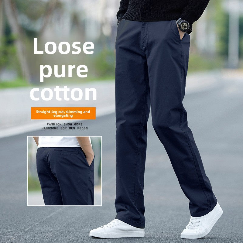 Mens Cotton Loose Straight Leg Casual Pants
