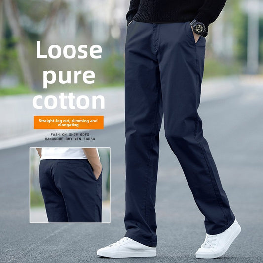 Mens Cotton Loose Straight Leg Casual Pants