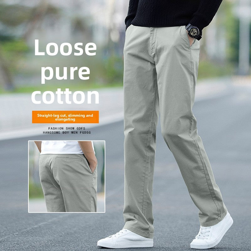 Mens Cotton Loose Straight Leg Casual Pants