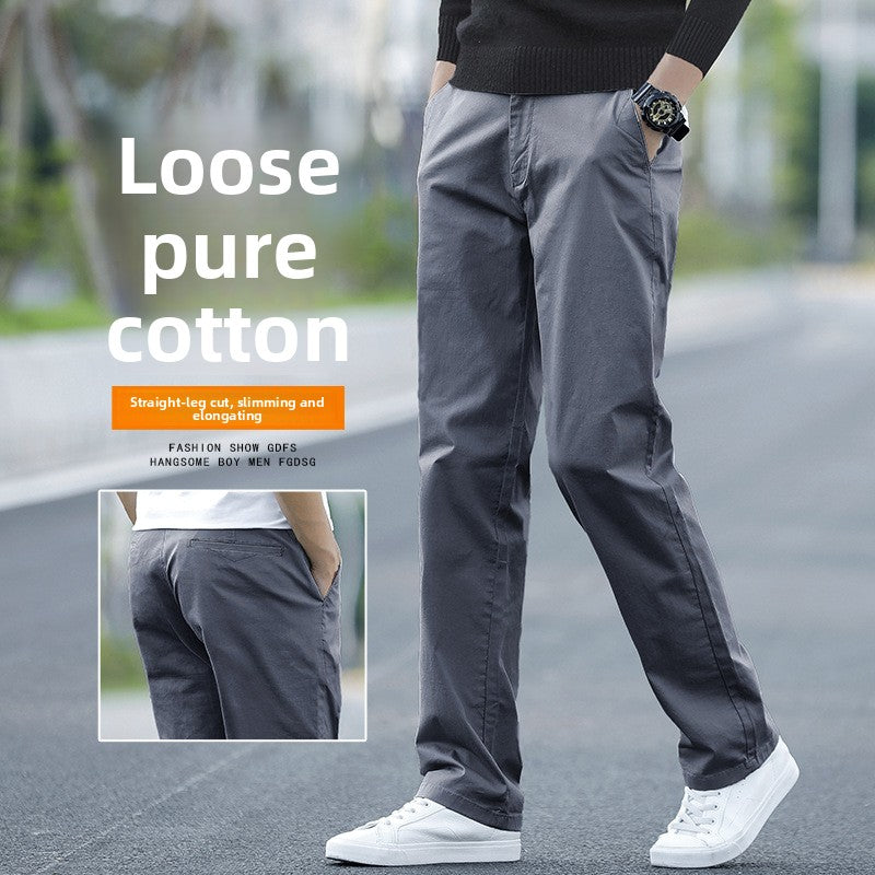 Mens Cotton Loose Straight Leg Casual Pants