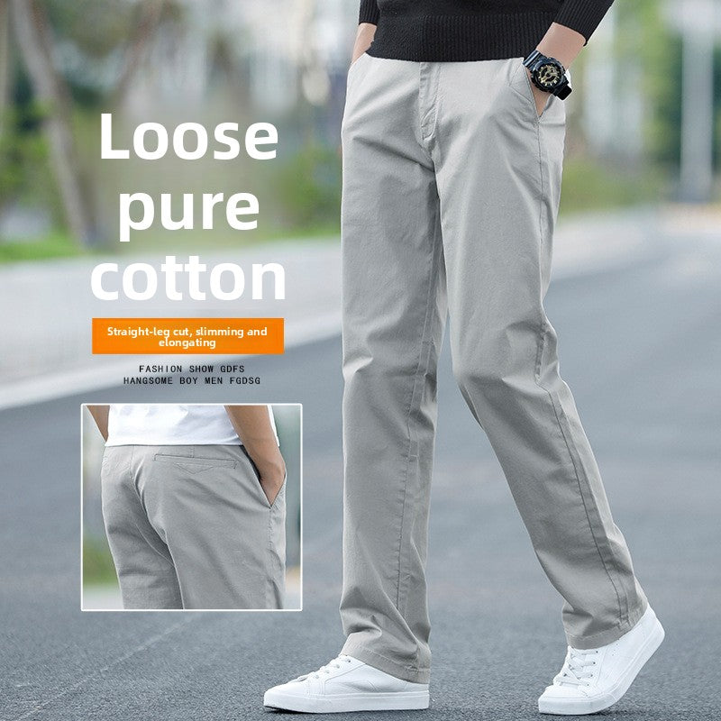 Mens Cotton Loose Straight Leg Casual Pants