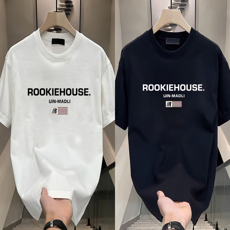 Mens Cotton Short Sleeve Tshirt Loose Fit Printed Tops