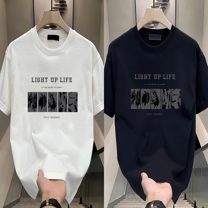Mens Cotton Short Sleeve Tshirt Loose Fit Printed Tops