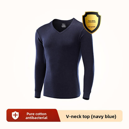 Mens Cotton Thermal Underwear Shirt Round Neck
