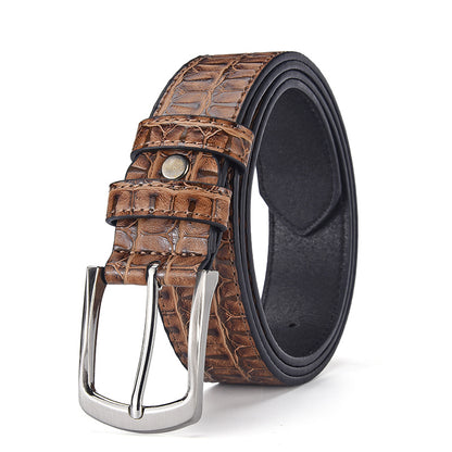Mens Crocodile Pattern Pin Buckle Belt