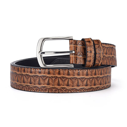 Mens Crocodile Pattern Pin Buckle Belt