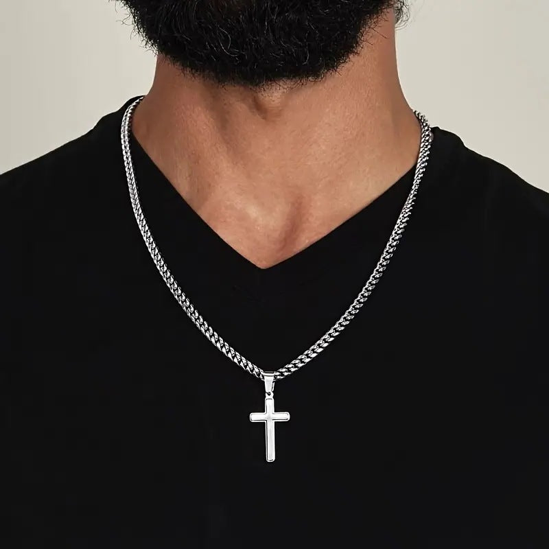 Mens Cross Pendant Necklace with Gift Box