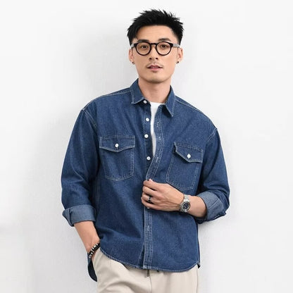Mens Denim Shirt Loose Fit Long Sleeve