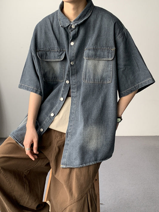 Mens Denim Short Sleeve Shirt Jacket