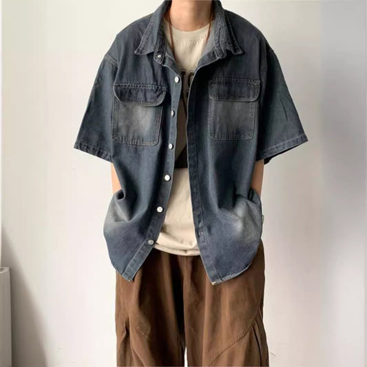 Mens Denim Short Sleeve Shirt Jacket