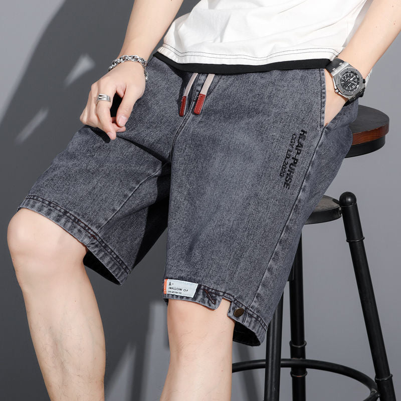 Mens Denim Shorts Vintage Loose Fit Summer Cropped Pants